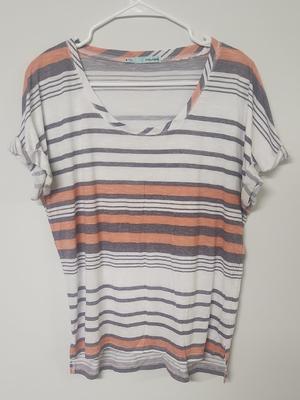 Maurices White Tee with Orange and Gray Stripes